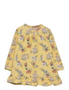 Dress Ls W. Frills, Flower Garden, Soft Yellow Patterned Smallstuff