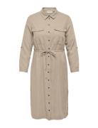 Carcaro Ls Linen Shirt Dress Wvn Beige ONLY Carmakoma