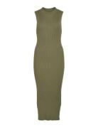 Vistylie High-Neck S/L Rib Knit Dress Green Vila