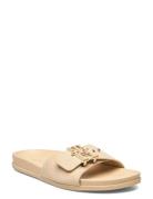 Th Hardware Suede Flat Sandal Cream Tommy Hilfiger