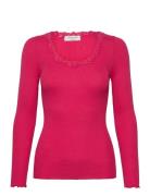 Rwbabette Ls U-Neck Lace Top Pink Rosemunde