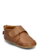 Leather Slippers With Velcro Brown Melton