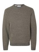 Slhross Ls Knit Structure Crew Neck Noos Grey Selected Homme