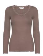 Rwbabette Ls U-Neck Lace T-Shirt Brown Rosemunde