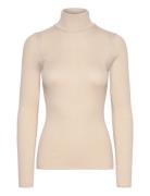 Silk T-Shirt W/ Roller Neck Beige Rosemunde