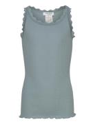 Beatha Silk Top W/ Lace Blue Rosemunde Kids