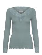 Organic T-Shirt W/ Lace Blue Rosemunde