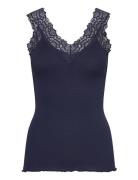 Organic Top W/ Lace Navy Rosemunde