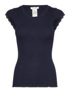 Short Sleeve Top W/ Lace Navy Rosemunde