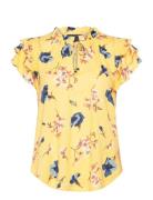 Floral Linen-Blend Jersey Tie-Neck Top Yellow Lauren Ralph Lauren