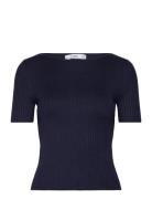 Short-Sleeved Fine-Knit T-Shirt Navy Mango