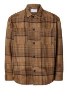 Slhboxy-Houndstooth Big Check Overshirt Brown Selected Homme