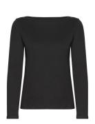 Long-Sleeved Boat-Neck T-Shirt Black Mango