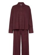 L/S Buttondown & Pant Sleep Set Burgundy Calvin Klein