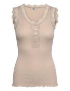 Rmwbalta Modal Sl Lace Placket Top Beige RM By Rosemunde