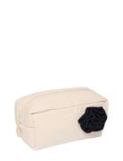 Travel Wash Bag With Flower Brooch Cream Design Letters