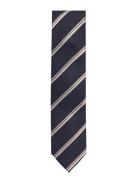 Polyester Tie With Stripe 7 Cm Navy Lindbergh Black