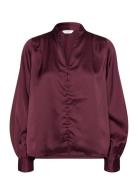 Remi Satin Blouse Burgundy Bubbleroom