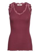 Rmwbalta Sl Regular V-Neck Top Burgundy RM By Rosemunde