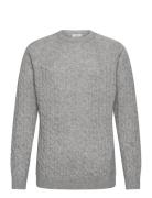 Lambswool Raglan Cable O-Neck Knit Grey Lindbergh