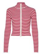 Cropped Knitted Zip Cardigan Red Monki