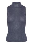 Perkins-Neck Lurex Knitted Top Blue Mango