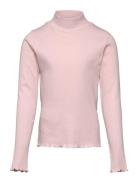 Ribbed High Neck T-Shirt Pink Mango