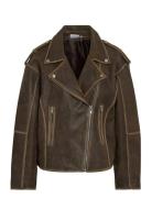 Nmaston Leather Biker Jacket Brown NOISY MAY