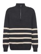 Sweater Knitted Halfzip Stripe Navy Lindex