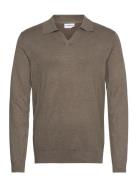 Ecovero L/S V-Neck Polo Beige Lindbergh