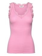 Rwbeatha Sl V-Neck Lace Top Pink Rosemunde