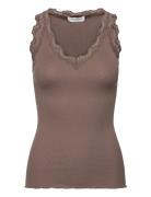 Rwbeatha Sl V-Neck Lace Top Brown Rosemunde