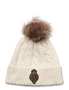 Crest-Patch Pom-Pom Cable-Knit Beanie Cream Lauren Ralph Lauren