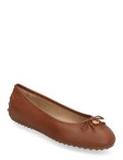 Jayna Pebbled Leather Driver Flat Brown Lauren Ralph Lauren