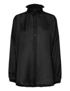 Ruffled-Collar Silk-Blend Tunic Black Polo Ralph Lauren