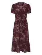 Floral Jersey Surplice Puff-Sleeve Dress Burgundy Lauren Ralph Lauren