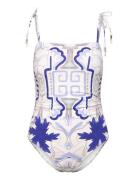 Fern Tie Shoulder Printed Swimsuit White Malina