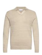 Casual L/S V-Neck Polo Knit Beige Lindbergh