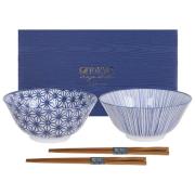 Tokyo Design Studio Nippon Blue skålset med ätpinnar