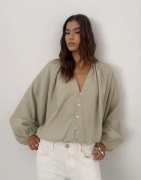 Nelly - Grön - Button Blouson Blouse