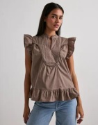 Only - Brun - Onladda S/L V-Neck Top Ex Wvn