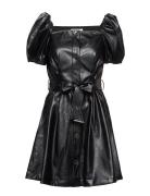 Button Detailed Leather Free Leather Dress Kort Klänning Black DESIGNE...