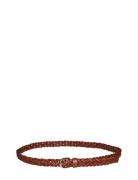 Pcavery Leather Braided Slim Belt Noos Bälte Brown Pieces