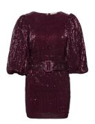 Sequins Puff Sleeve Mini Dress Kort Klänning Burgundy By Ti Mo