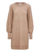 Slflulu Ls Knit Dress O-Neck B Noos Kort Klänning Beige Selected Femme