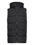 Hooded Quilted Vest Fodrad Väst Black Tom Tailor