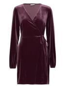 Vila Vikatja L/S Short Velvet Wrap Dress/Ka Burgundy