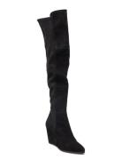 Biatina Wedge Overkneeboot Stretch Suede Höga Stövlar Black Bianco