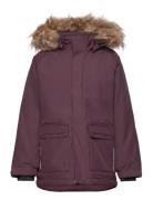 Parka W. Fake Fur Parka Jacka Burgundy Color Kids