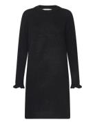 Slfsia Ras Frill Ls Knit Dress Kort Klänning Black Selected Femme